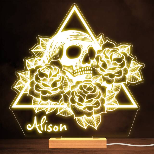 Skull & Roses Floral in Triangle Gothic Alternative Gift Night Light - image 1