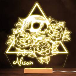 Skull & Roses Floral in Triangle Gothic Alternative Gift Night Light - thumbnail 1