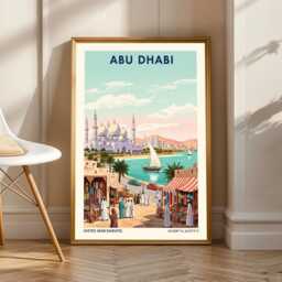 Abu Dhabi Grand Mosque Vintage Print Middle Eastern Travel Art - thumbnail 1