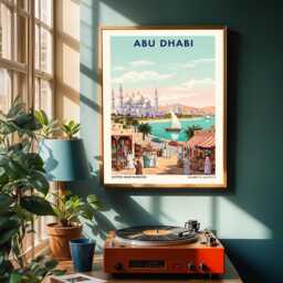Abu Dhabi Grand Mosque Vintage Print Middle Eastern Travel Art - thumbnail 2