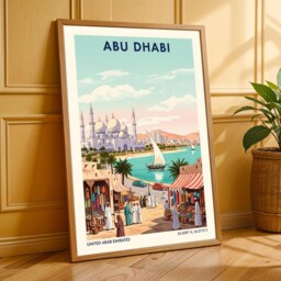 Abu Dhabi Grand Mosque Vintage Print Middle Eastern Travel Art - thumbnail 3