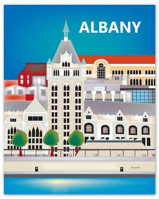 Albany Skyline Art, Ny Print, Wall Travel Art Gift, Nursery, Upstate New York Art Print Style E8-O-Albany - image 1