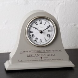 1st Wedding Anniversary Couple Gift Personalised Engraved Grey Mantel Clock First Paper Gifts Wife Husband Brother Sister Etc - thumbnail 3
