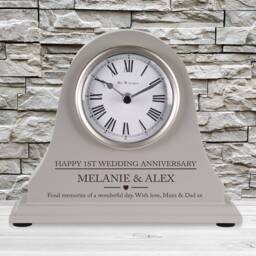 1st Wedding Anniversary Couple Gift Personalised Engraved Grey Mantel Clock First Paper Gifts Wife Husband Brother Sister Etc - thumbnail 1