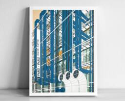 Centre Pompidou France Modern Architecture Art Print - Graphic Illustration Abstract Poster Minimalist Beaubourg - thumbnail 1