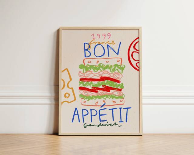 Sandwich Print, Print Wall Art, Foodie Kitchen Prints, Home Decor, Bon Appetit Inspo, Unframed - image 1