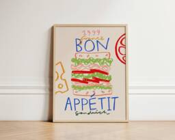 Sandwich Print, Print Wall Art, Foodie Kitchen Prints, Home Decor, Bon Appetit Inspo, Unframed - thumbnail 1