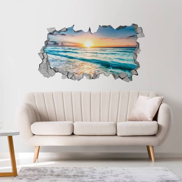 Sunset Broken Wall Decal - 3D Wallpaper Wall Decals Printed Art Sticker Sku Bv3Dm - image 1