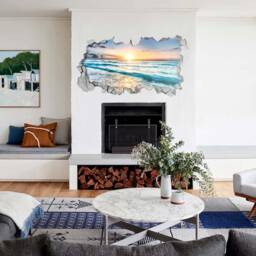 Sunset Broken Wall Decal - 3D Wallpaper Wall Decals Printed Art Sticker Sku Bv3Dm - thumbnail 2