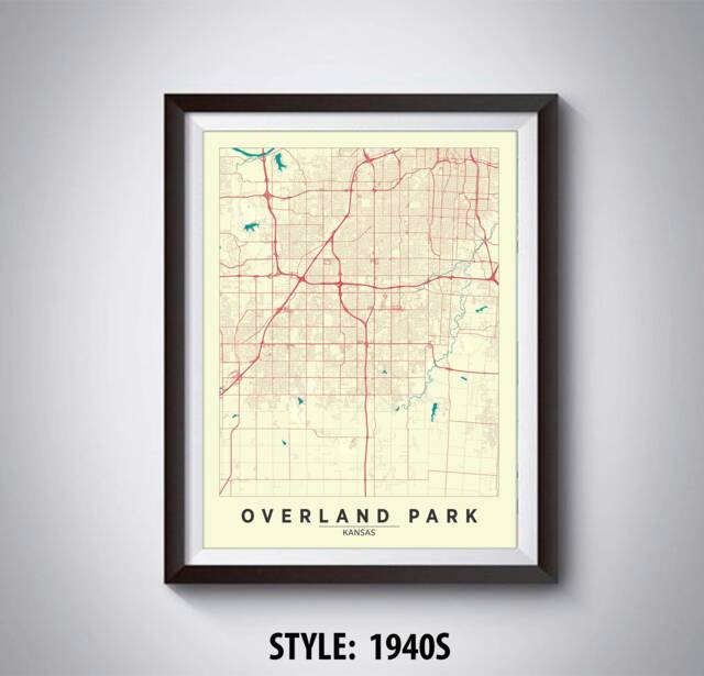 Overland Park Ks Map Print 1940S Style Wall Art - image 1