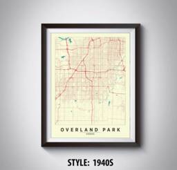Overland Park Ks Map Print 1940S Style Wall Art - thumbnail 1