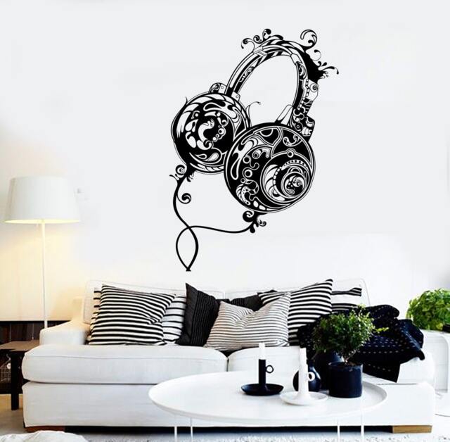 Wall Vinyl Music Headphones Rock Pop Song Guaranteed Quality Decal Mural Art 1574Dz - image 1