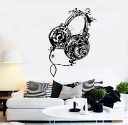 Wall Vinyl Music Headphones Rock Pop Song Guaranteed Quality Decal Mural Art 1574Dz - thumbnail 1