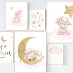 Pink & Gold Sheep Nursery Art Prints Baby Girl Room Decor - thumbnail 2