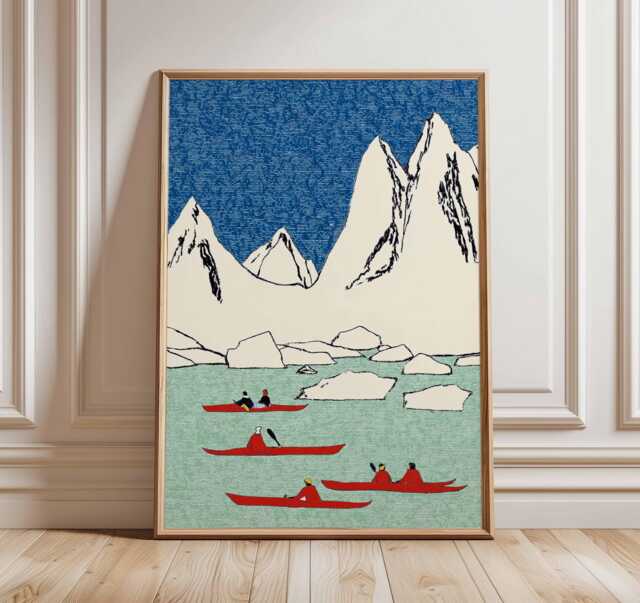 Arctic Adventure Wall Art Print, Kayaking in Ice Mountains Poster, Modern Travel Artwork, Nordic Landscape Decor, Poster - image 1