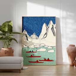 Arctic Adventure Wall Art Print, Kayaking in Ice Mountains Poster, Modern Travel Artwork, Nordic Landscape Decor, Poster - thumbnail 2