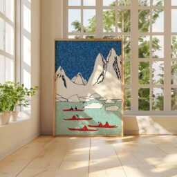 Arctic Adventure Wall Art Print, Kayaking in Ice Mountains Poster, Modern Travel Artwork, Nordic Landscape Decor, Poster - thumbnail 3
