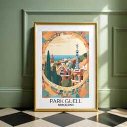 Park Guell Barcelona Print, Gaudi Architecture Spain Travel Poster, Europe Kitchen Wall Art, Glossy Print - thumbnail 2