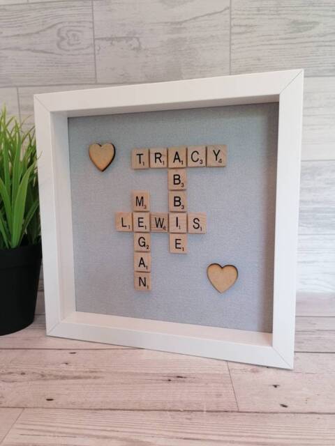 Personalised Scrabble Frame Gift, Custom Family Name Frame, Tile Wall Art, Anniversary Gift, Handmade Box Frames - image 1