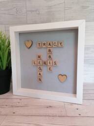 Personalised Scrabble Frame Gift, Custom Family Name Frame, Tile Wall Art, Anniversary Gift, Handmade Box Frames - thumbnail 1