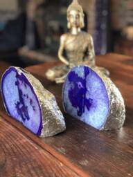 Purple Agate Silver Edge Microcrystalline Quartz Premium Bookends Ornament Gift Pair