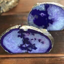 Purple Agate Silver Edge Microcrystalline Quartz Premium Bookends Ornament Gift Pair - thumbnail 2