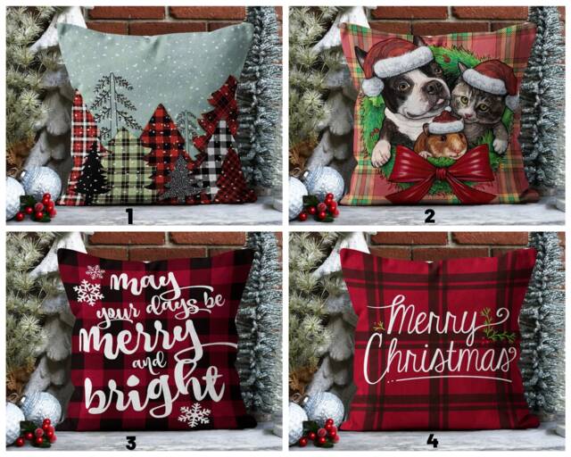 New Year Pine Tree Cushion Cover/Merry Christmas Pillow Case/Dogs Santa Claus Hat Cover/Design Square Living Room Decor - image 1