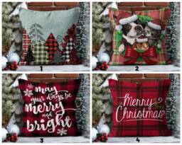 New Year Pine Tree Cushion Cover/Merry Christmas Pillow Case/Dogs Santa Claus Hat Cover/Design Square Living Room Decor