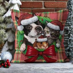 New Year Pine Tree Cushion Cover/Merry Christmas Pillow Case/Dogs Santa Claus Hat Cover/Design Square Living Room Decor - thumbnail 3