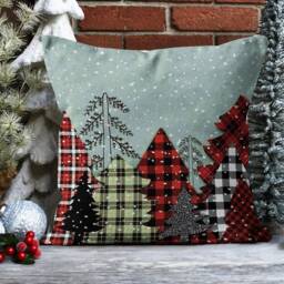 New Year Pine Tree Cushion Cover/Merry Christmas Pillow Case/Dogs Santa Claus Hat Cover/Design Square Living Room Decor - thumbnail 2