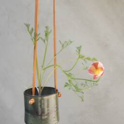 Dark Green-Blue Hanging Planter With Leather Straps, Sea-Weed Indoor Ceramic Planter, Minimalist Pottery Succulent - thumbnail 3