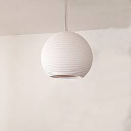 Handmade Porcelain Pendant Light Carved Sphere, Amber Glow - thumbnail 2