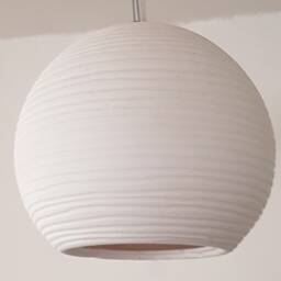 Handmade Porcelain Pendant Light Carved Sphere, Amber Glow - thumbnail 3