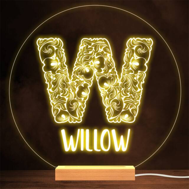 Floral Font Letter Initial W Personalised Gift Lamp Night Light - image 1