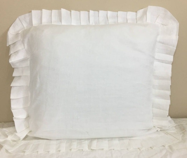 White Linen Sham Cover With Pleated Ruffles, Neatly Ruffle Pillow Cover - image 1