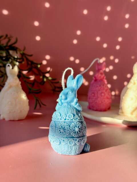 Cute Easter Bunny Soy Wax Candle - Spring Home Decor Aesthetic Handmade Candles Colourful - image 1