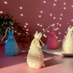 Cute Easter Bunny Soy Wax Candle - Spring Home Decor Aesthetic Handmade Candles Colourful - thumbnail 3