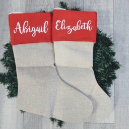 Personalized Stocking, Classic Stocking, Red White Stockings, Christmas, Matching Family Burlap Stockings - thumbnail 3