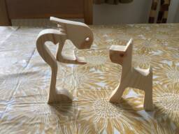 Pet Sculpture. Woman With Dog. Gift. Mother's Day. Birthday. Wooden. Pinewood. Animal Lover Free P&p - thumbnail 1