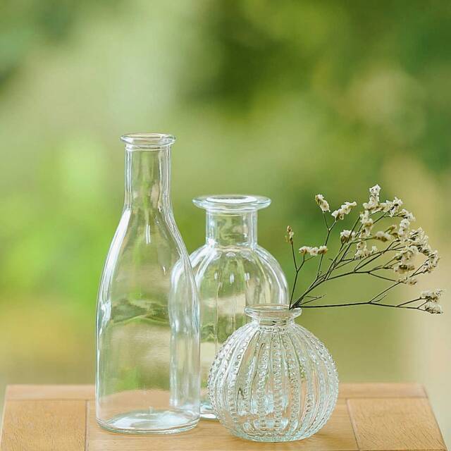 Vintage Style Glass Bud Vases Dotty Onion, Ribbed, Tall Clear - Set Of 3 - image 1