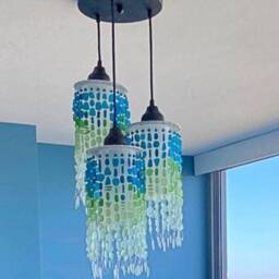 Handcrafted Sea Glass Pendant Light - Coastal Kitchen Lighting - thumbnail 3