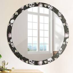 Skulls Flowers, Black, Round Mirror Frame, Decorative Mirror, Frame Print, Unique Wall - thumbnail 4