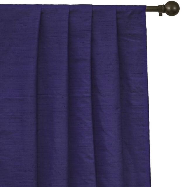 Dark Blue Silk Dupioni Curtain Panels - Rod Pocket, Grommet, Box Pleat, Three Pinch Tab Top & Plain Ring Top - image 1