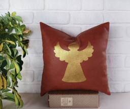 Gold Angel Terracotta Vegan Leather Pillow Cover - Modern Christmas Decor