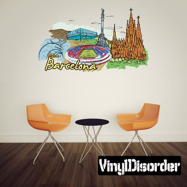 Famous City Barcelona Wall Decal - Fabric Vinyl Removable & Reusable Famouscityuscolor009Et