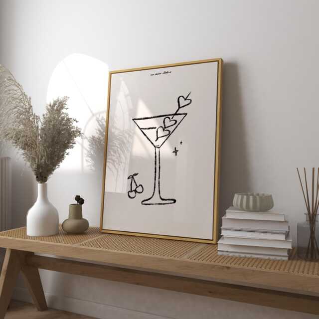 Retro Hearts Cocktail Illustration Print, Trendy Kitchen Wall Art - image 1