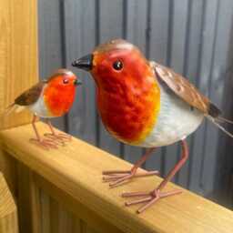 Handcrafted Metal Robin Garden Ornament Lifelike Bird Sculpture. Gifts For Lovers. Mother's Day Gardeners - thumbnail 2