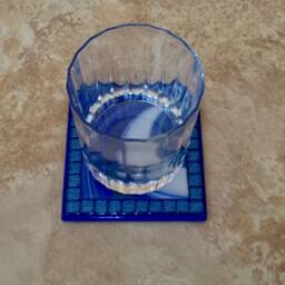 Art Glass Mosaic Candle Holder, Rainbow Glitter Border, Blue Shades - thumbnail 4