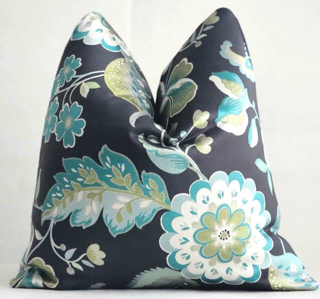 Charcoal Jacobean Print Pillow Cover- 18x18, 20x20, 22x22, 24x24 - Floral Cover Fabric Both Sides - image 1
