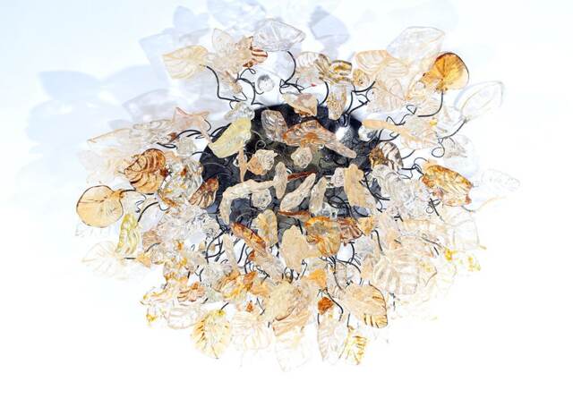 Elegant Flush Mount Ceiling Light With Champagne Color Flowers & Leaves - image 1